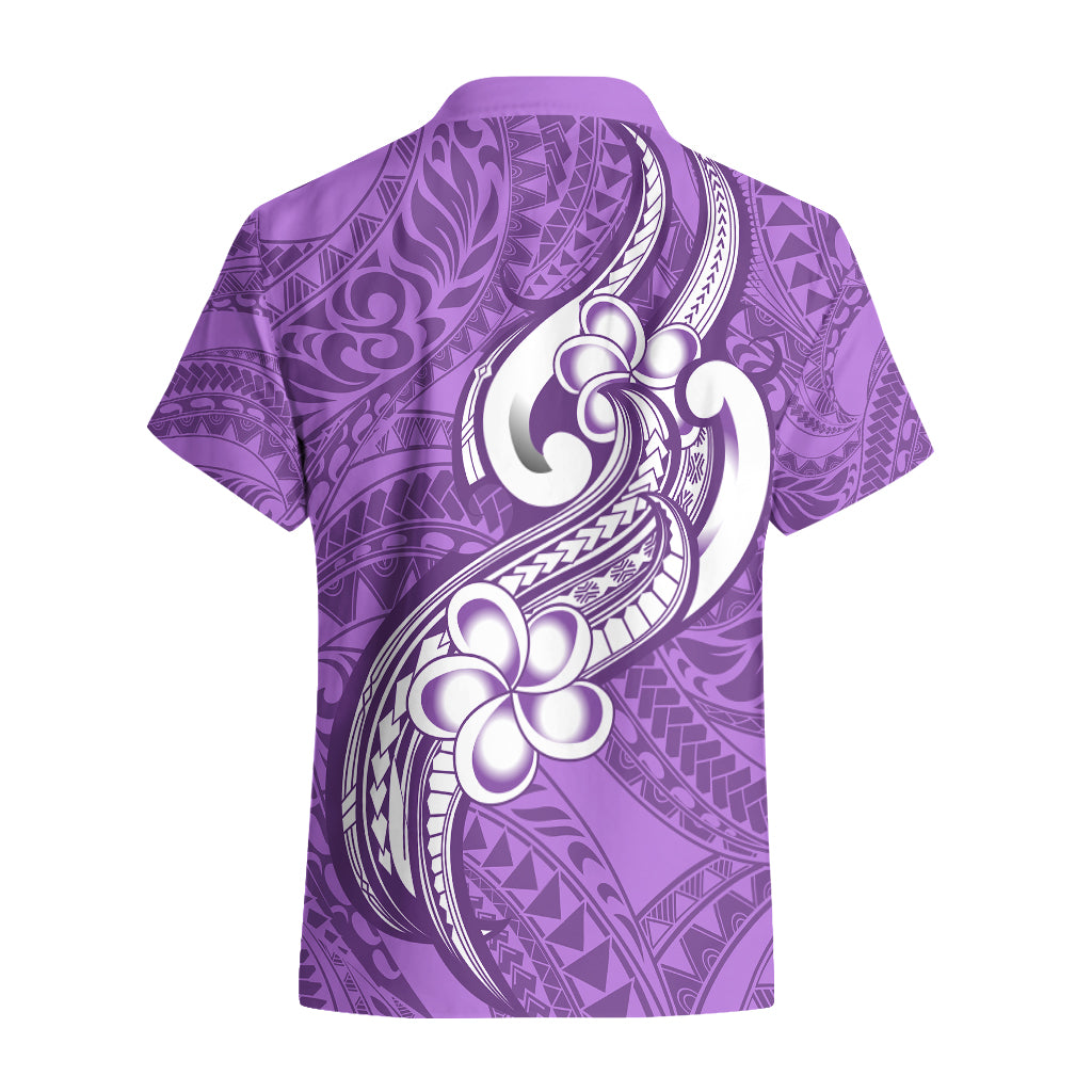 Polynesia Hawaiian Shirt Plumeria With Tribal Pattern Purple Pastel Vibes - Wonder Print Shop