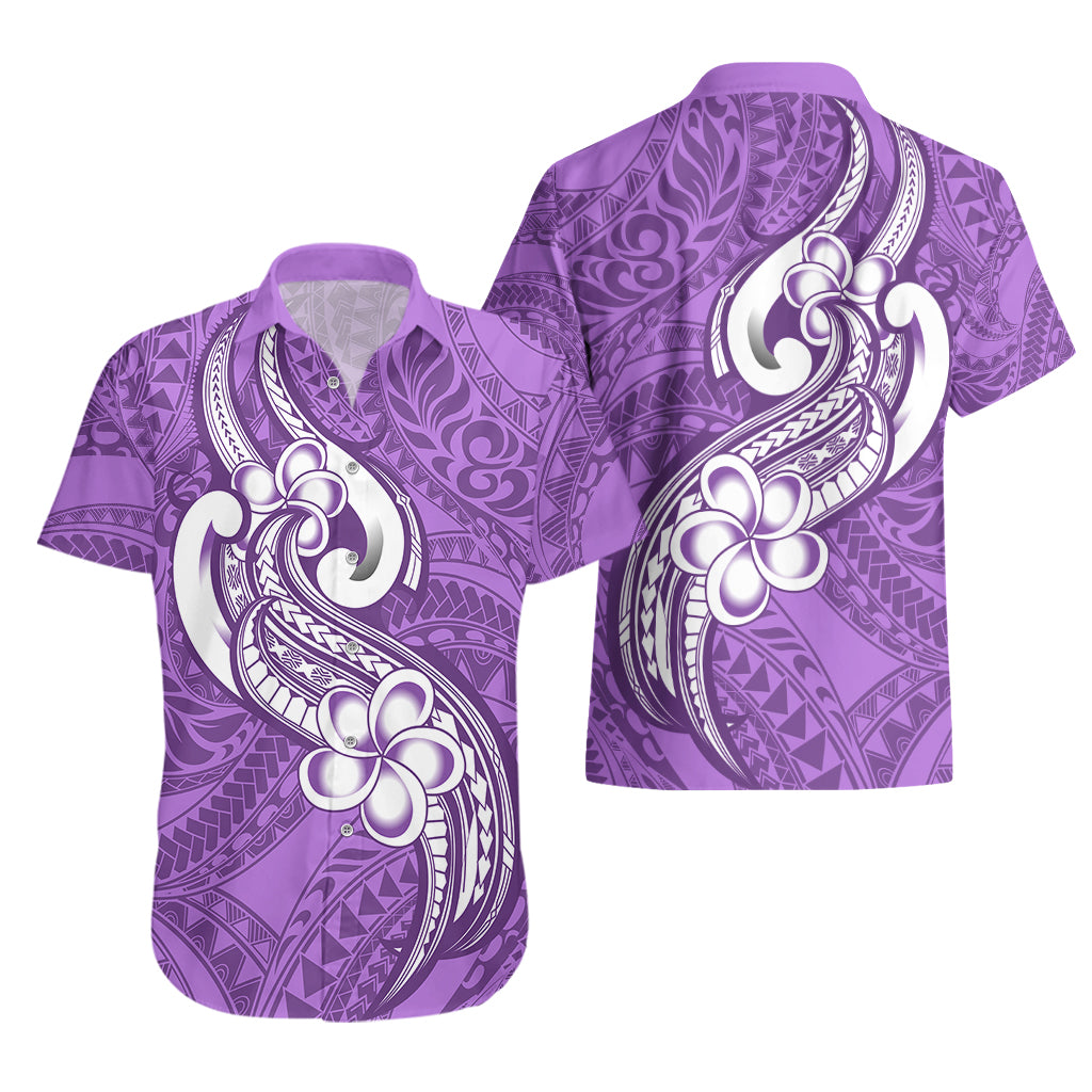 Polynesia Hawaiian Shirt Plumeria With Tribal Pattern Purple Pastel Vibes - Wonder Print Shop