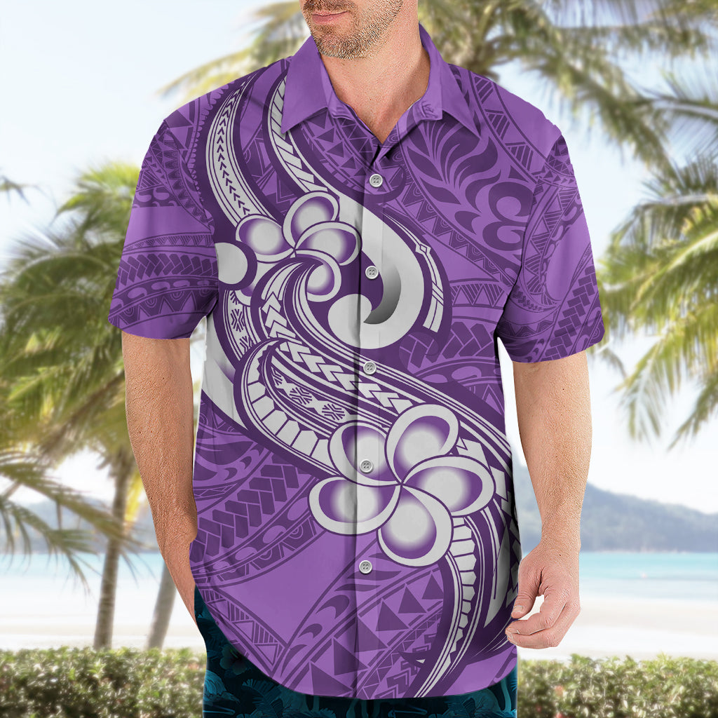 Polynesia Hawaiian Shirt Plumeria With Tribal Pattern Purple Pastel Vibes - Wonder Print Shop