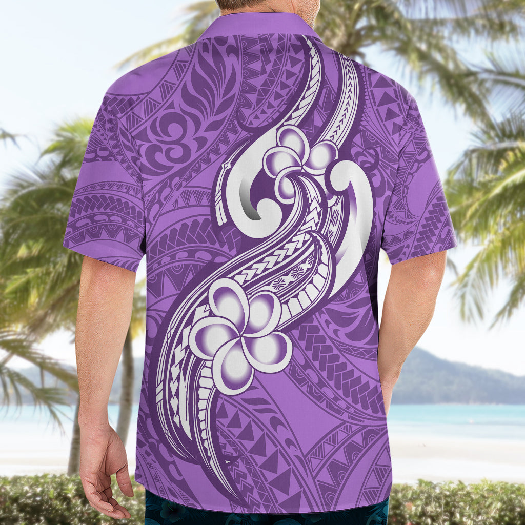 Polynesia Hawaiian Shirt Plumeria With Tribal Pattern Purple Pastel Vibes - Wonder Print Shop