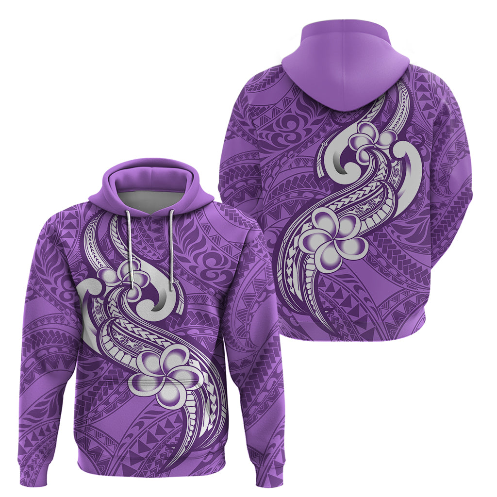 Polynesia Hoodie Plumeria With Tribal Pattern Purple Pastel Vibes - Wonder Print Shop