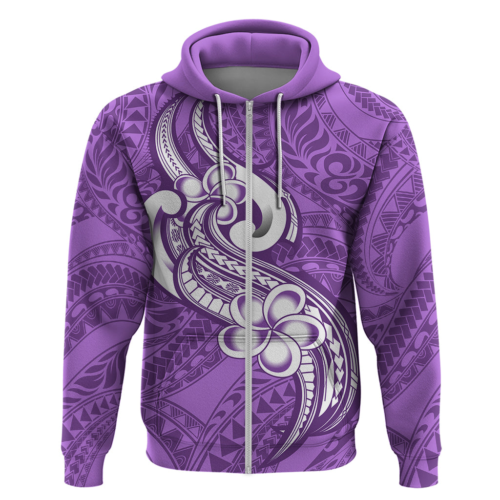Polynesia Hoodie Plumeria With Tribal Pattern Purple Pastel Vibes - Wonder Print Shop
