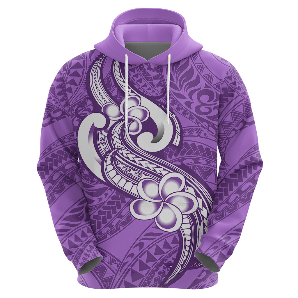 Polynesia Hoodie Plumeria With Tribal Pattern Purple Pastel Vibes - Wonder Print Shop