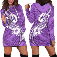 Polynesia Hoodie Dress Plumeria With Tribal Pattern Purple Pastel Vibes - Wonder Print Shop