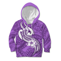 Polynesia Kid Hoodie Plumeria With Tribal Pattern Purple Pastel Vibes - Wonder Print Shop