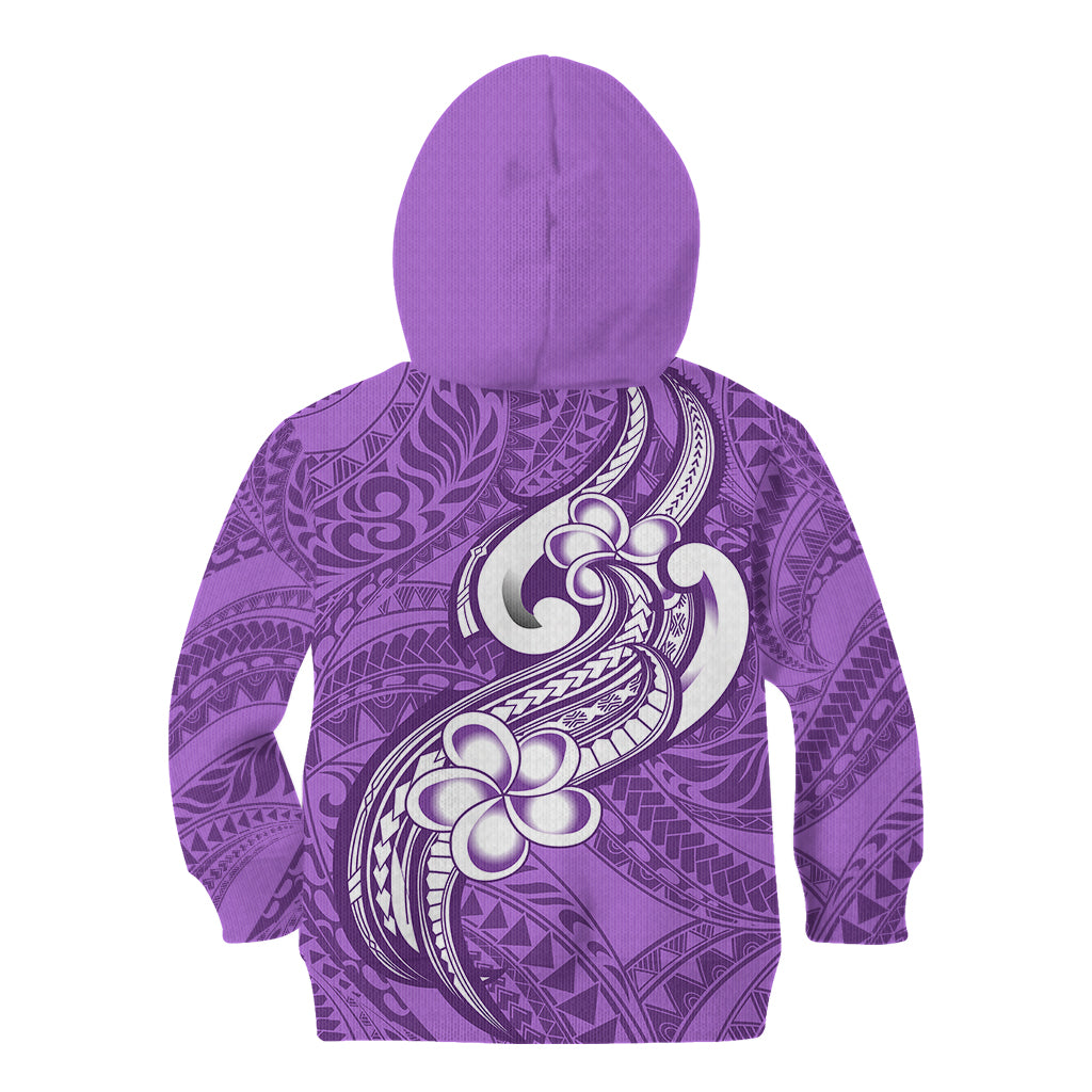 Polynesia Kid Hoodie Plumeria With Tribal Pattern Purple Pastel Vibes - Wonder Print Shop