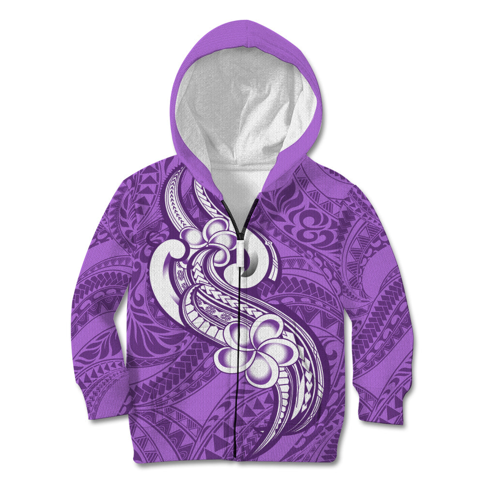 Polynesia Kid Hoodie Plumeria With Tribal Pattern Purple Pastel Vibes - Wonder Print Shop