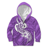 Polynesia Kid Hoodie Plumeria With Tribal Pattern Purple Pastel Vibes - Wonder Print Shop