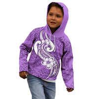 Polynesia Kid Hoodie Plumeria With Tribal Pattern Purple Pastel Vibes - Wonder Print Shop