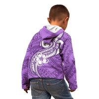 Polynesia Kid Hoodie Plumeria With Tribal Pattern Purple Pastel Vibes - Wonder Print Shop
