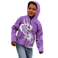 Polynesia Kid Hoodie Plumeria With Tribal Pattern Purple Pastel Vibes - Wonder Print Shop