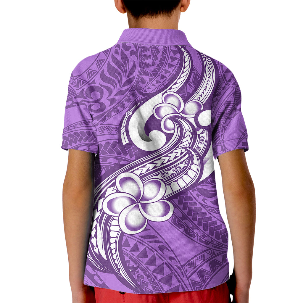 Polynesia Kid Polo Shirt Plumeria With Tribal Pattern Purple Pastel Vibes - Wonder Print Shop