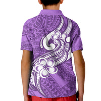 Polynesia Kid Polo Shirt Plumeria With Tribal Pattern Purple Pastel Vibes - Wonder Print Shop