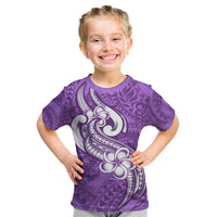 Polynesia Kid T Shirt Plumeria With Tribal Pattern Purple Pastel Vibes - Wonder Print Shop