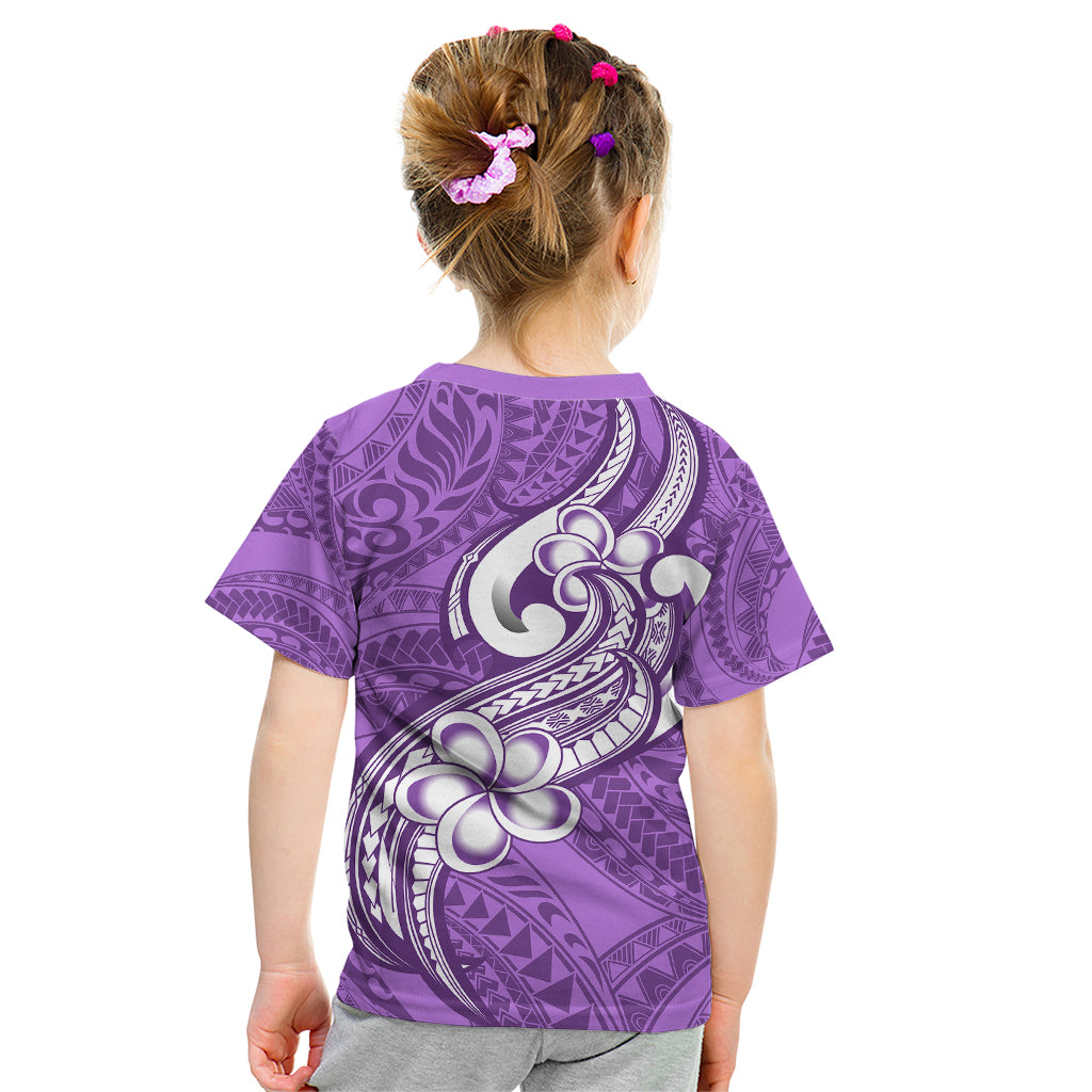 Polynesia Kid T Shirt Plumeria With Tribal Pattern Purple Pastel Vibes - Wonder Print Shop