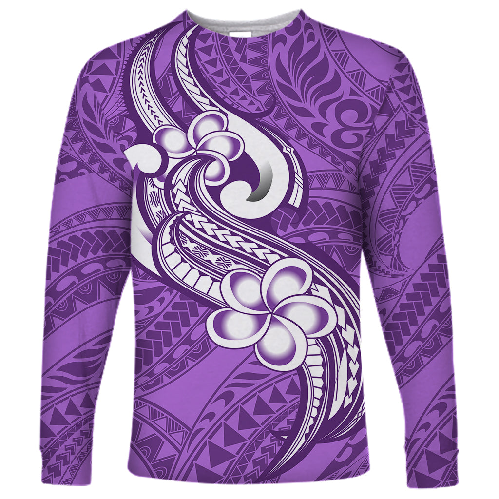 Polynesia Long Sleeve Shirt Plumeria With Tribal Pattern Purple Pastel Vibes - Wonder Print Shop