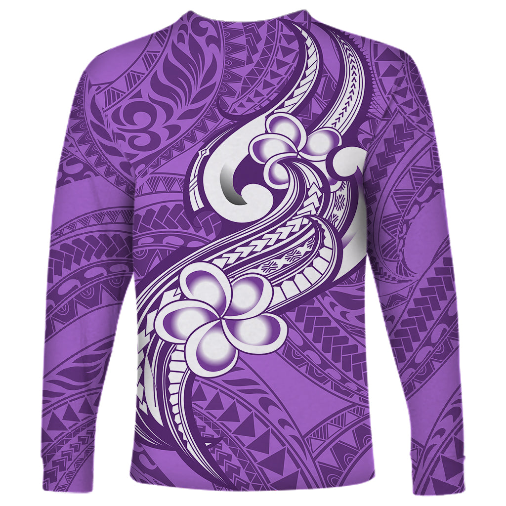 Polynesia Long Sleeve Shirt Plumeria With Tribal Pattern Purple Pastel Vibes - Wonder Print Shop