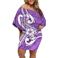 Polynesia Off Shoulder Short Dress Plumeria With Tribal Pattern Purple Pastel Vibes - Wonder Print Shop