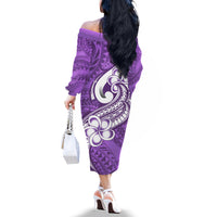 Polynesia Off The Shoulder Long Sleeve Dress Plumeria With Tribal Pattern Purple Pastel Vibes - Wonder Print Shop