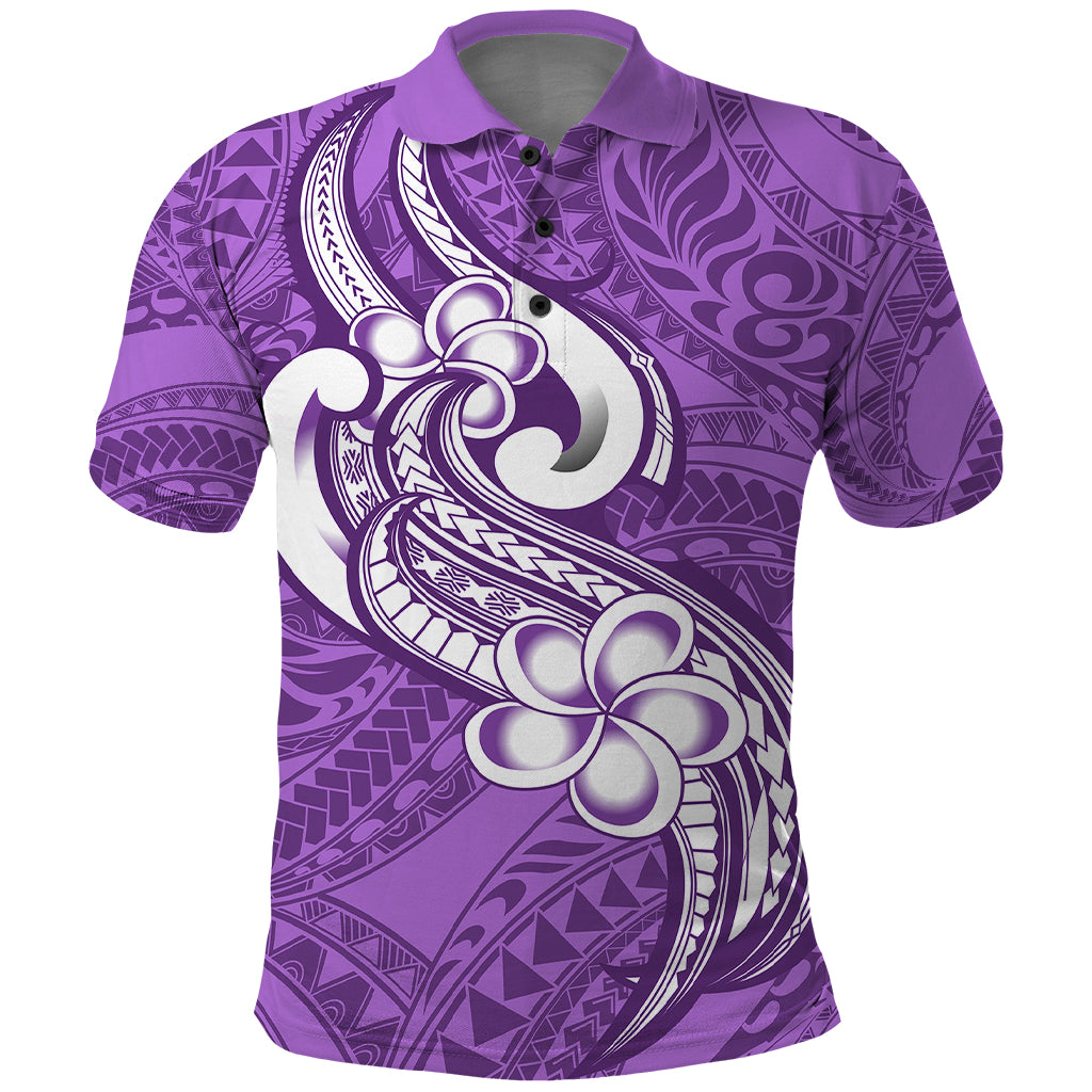 Polynesia Polo Shirt Plumeria With Tribal Pattern Purple Pastel Vibes - Wonder Print Shop