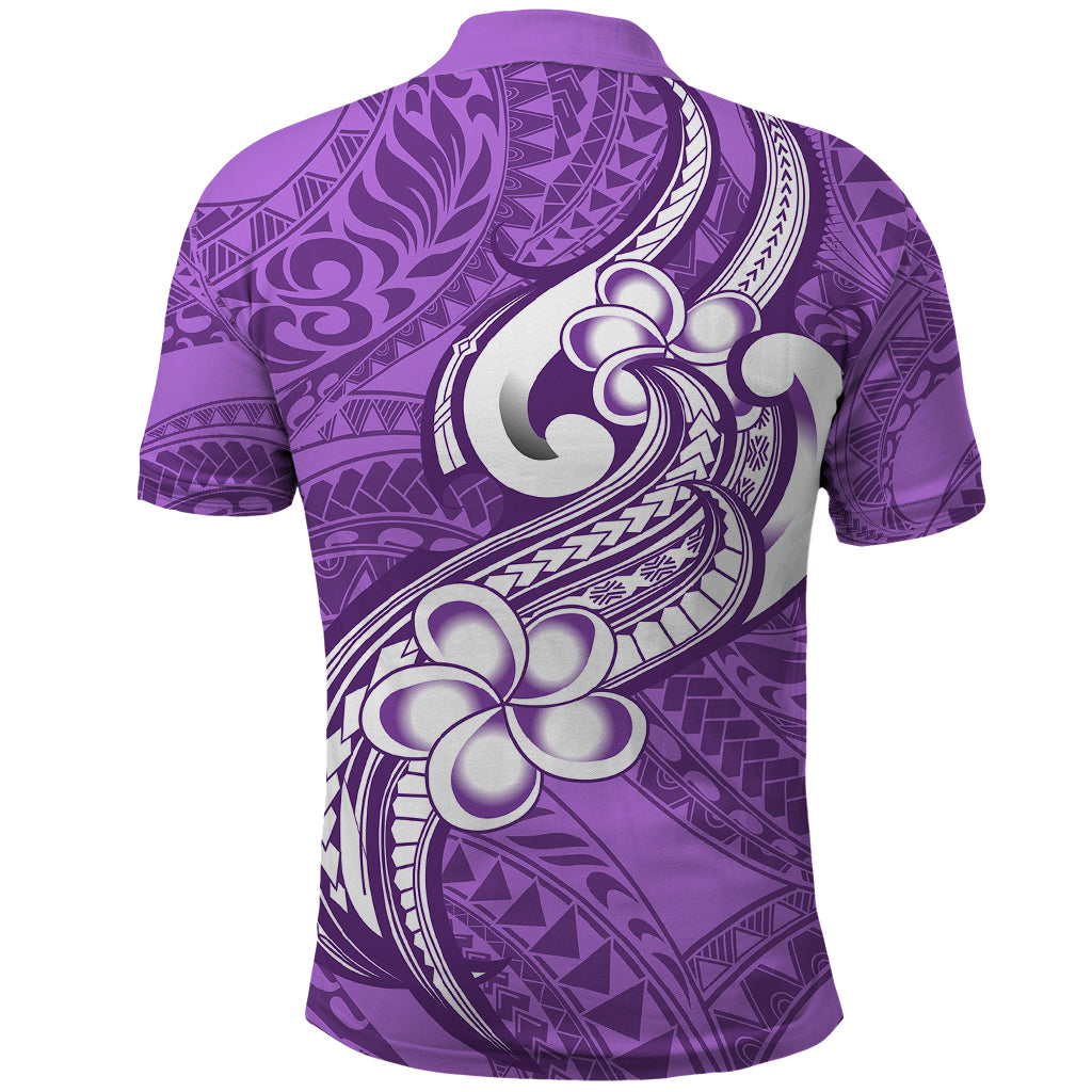 Polynesia Polo Shirt Plumeria With Tribal Pattern Purple Pastel Vibes - Wonder Print Shop