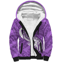 Polynesia Sherpa Hoodie Plumeria With Tribal Pattern Purple Pastel Vibes - Wonder Print Shop