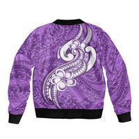 Polynesia Sleeve Zip Bomber Jacket Plumeria With Tribal Pattern Purple Pastel Vibes - Wonder Print Shop