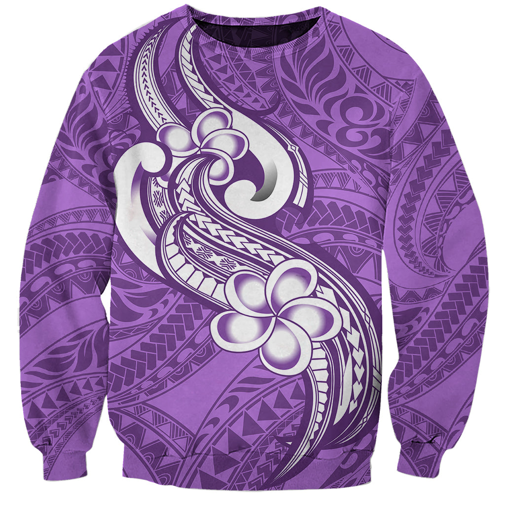 Polynesia Sweatshirt Plumeria With Tribal Pattern Purple Pastel Vibes - Wonder Print Shop