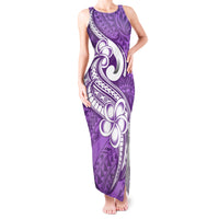 Polynesia Tank Maxi Dress Plumeria With Tribal Pattern Purple Pastel Vibes - Wonder Print Shop