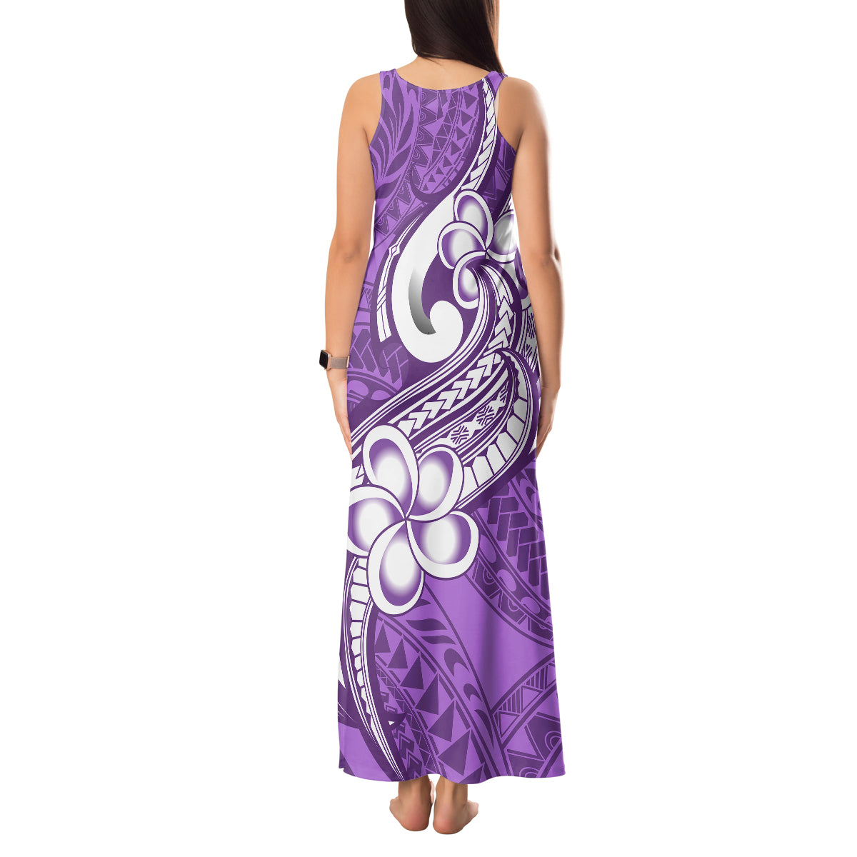 Polynesia Tank Maxi Dress Plumeria With Tribal Pattern Purple Pastel Vibes - Wonder Print Shop