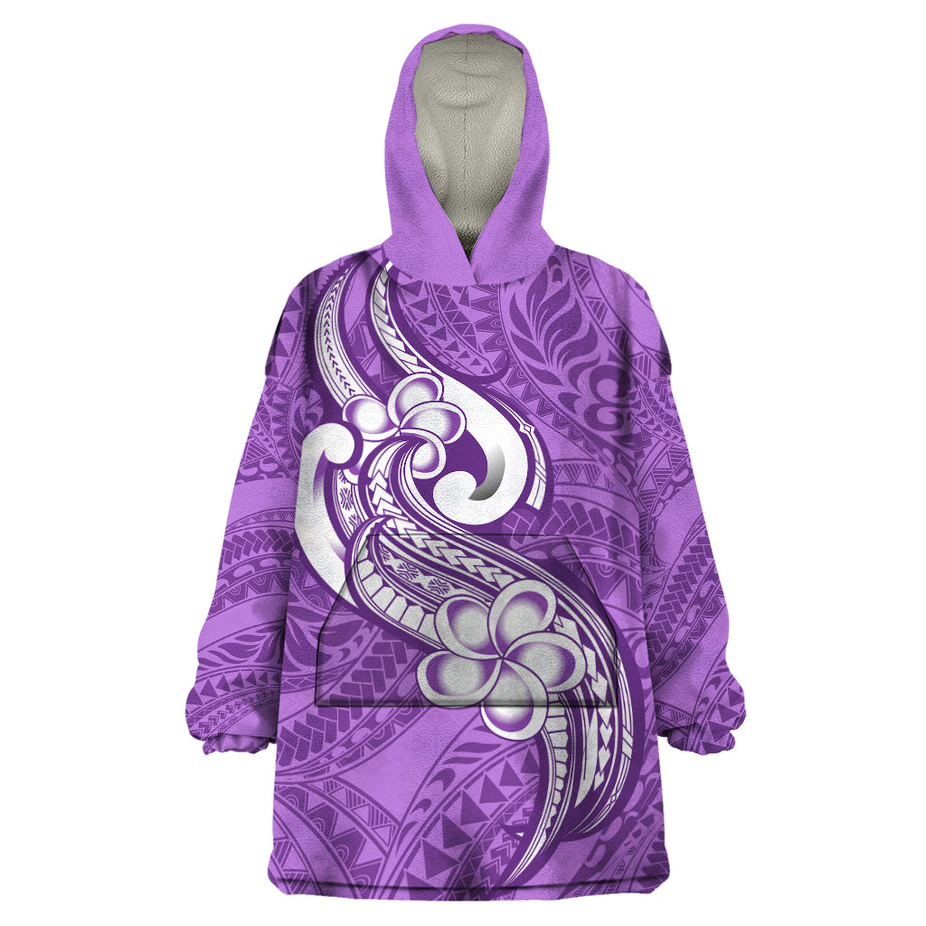 Polynesia Wearable Blanket Hoodie Plumeria With Tribal Pattern Purple Pastel Vibes - Wonder Print Shop