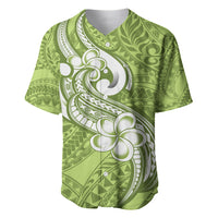 Polynesia Baseball Jersey Plumeria With Tribal Pattern Green Pastel Vibes - Wonder Print Shop
