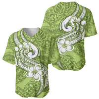 Polynesia Baseball Jersey Plumeria With Tribal Pattern Green Pastel Vibes - Wonder Print Shop