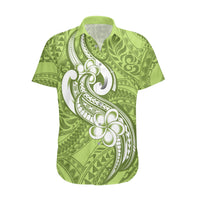 Polynesia Hawaiian Shirt Plumeria With Tribal Pattern Green Pastel Vibes - Wonder Print Shop