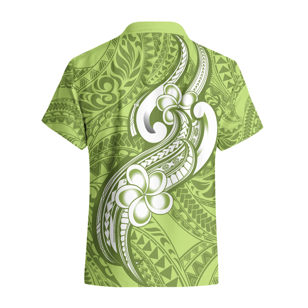 Polynesia Hawaiian Shirt Plumeria With Tribal Pattern Green Pastel Vibes - Wonder Print Shop