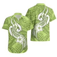 Polynesia Hawaiian Shirt Plumeria With Tribal Pattern Green Pastel Vibes - Wonder Print Shop