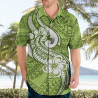 Polynesia Hawaiian Shirt Plumeria With Tribal Pattern Green Pastel Vibes - Wonder Print Shop