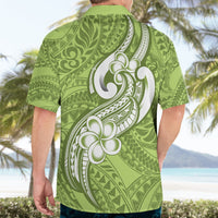 Polynesia Hawaiian Shirt Plumeria With Tribal Pattern Green Pastel Vibes - Wonder Print Shop