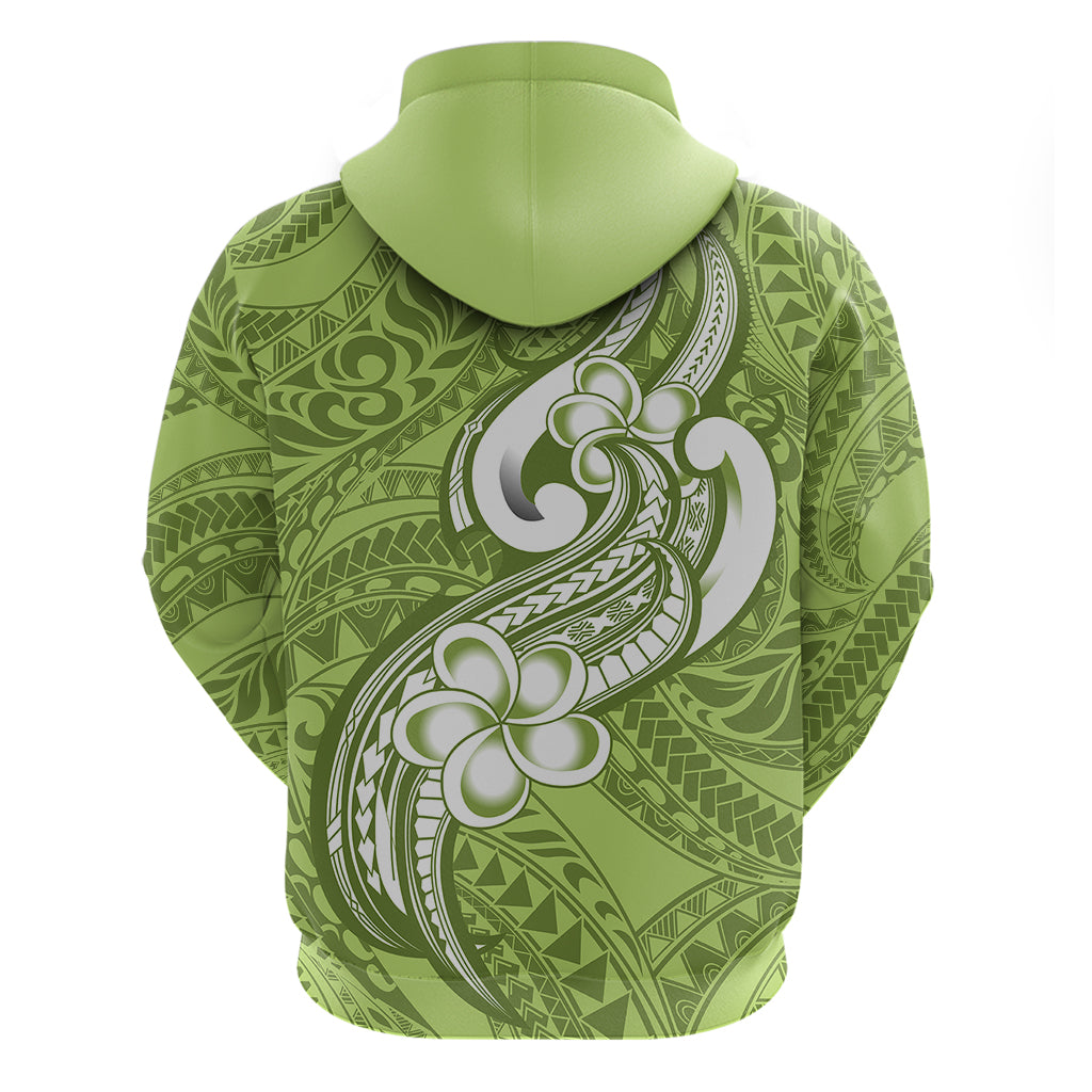 Polynesia Hoodie Plumeria With Tribal Pattern Green Pastel Vibes - Wonder Print Shop