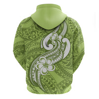 Polynesia Hoodie Plumeria With Tribal Pattern Green Pastel Vibes - Wonder Print Shop