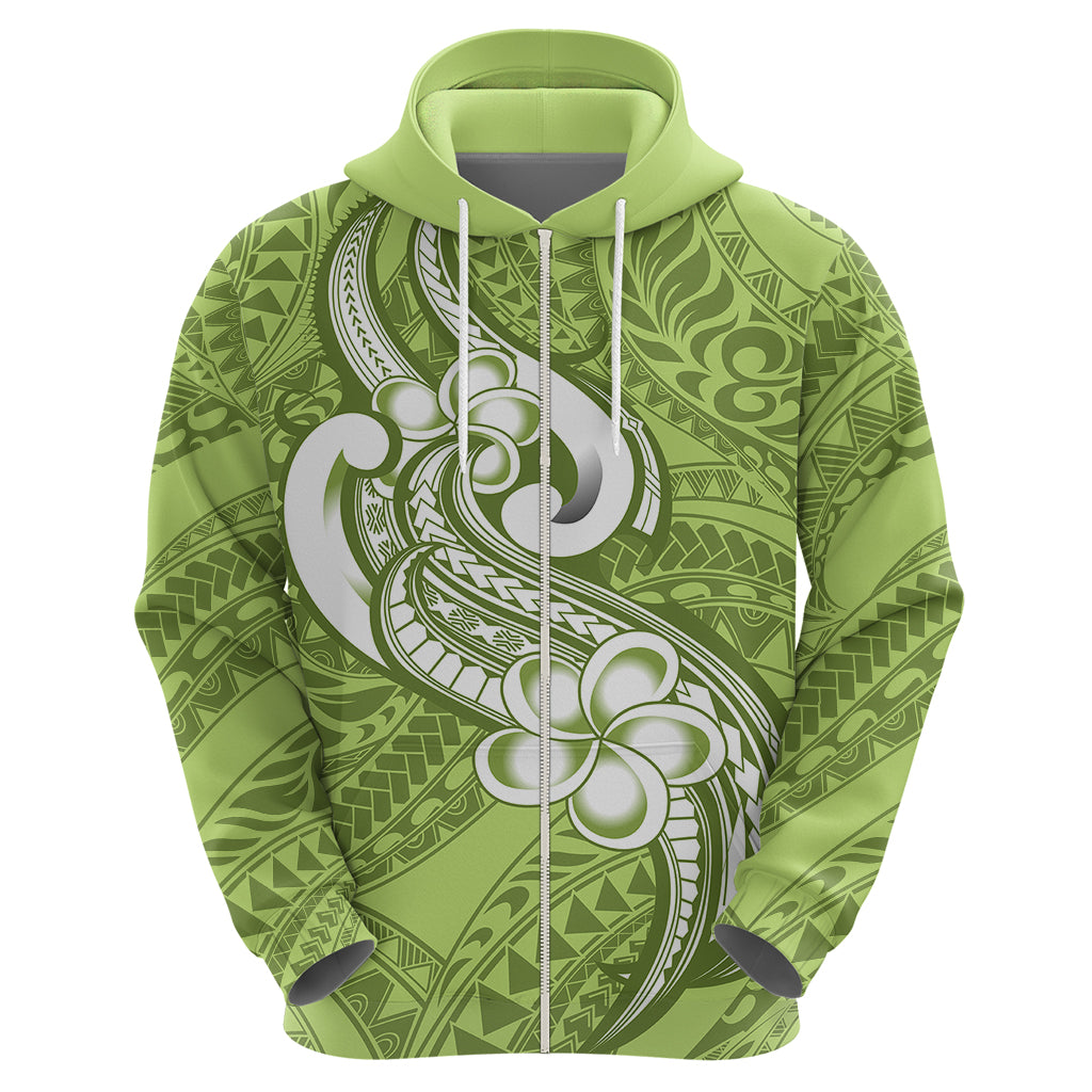 Polynesia Hoodie Plumeria With Tribal Pattern Green Pastel Vibes - Wonder Print Shop