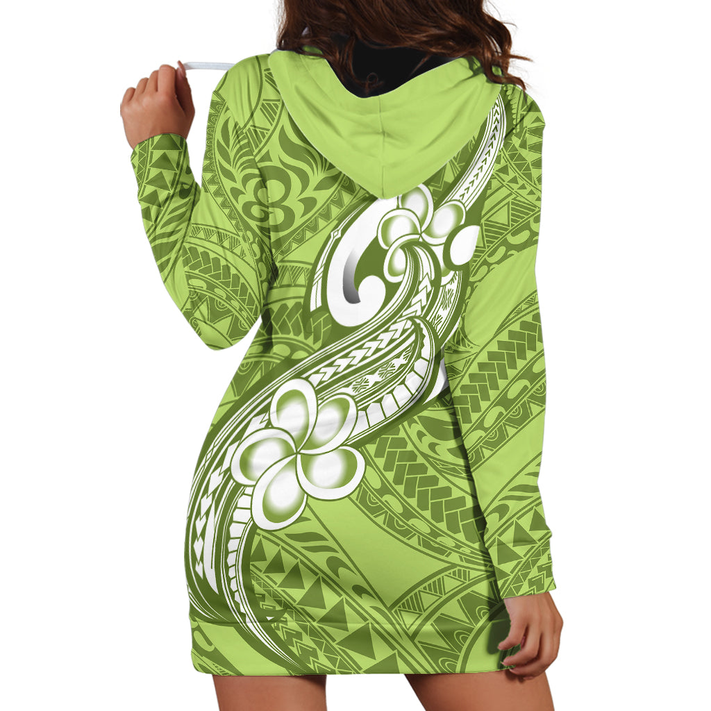 Polynesia Hoodie Dress Plumeria With Tribal Pattern Green Pastel Vibes - Wonder Print Shop