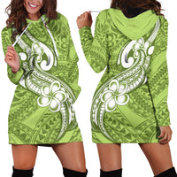Polynesia Hoodie Dress Plumeria With Tribal Pattern Green Pastel Vibes - Wonder Print Shop