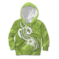 Polynesia Kid Hoodie Plumeria With Tribal Pattern Green Pastel Vibes - Wonder Print Shop