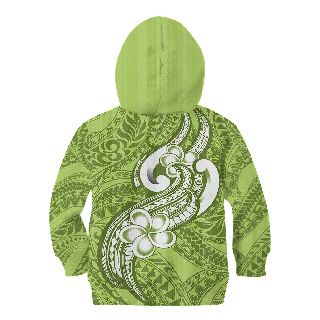 Polynesia Kid Hoodie Plumeria With Tribal Pattern Green Pastel Vibes - Wonder Print Shop