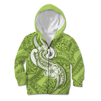 Polynesia Kid Hoodie Plumeria With Tribal Pattern Green Pastel Vibes - Wonder Print Shop