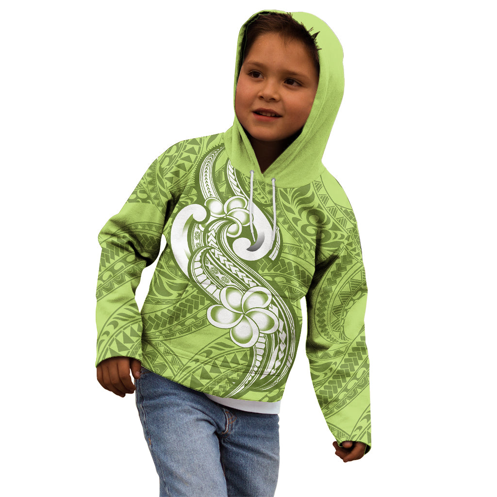 Polynesia Kid Hoodie Plumeria With Tribal Pattern Green Pastel Vibes - Wonder Print Shop