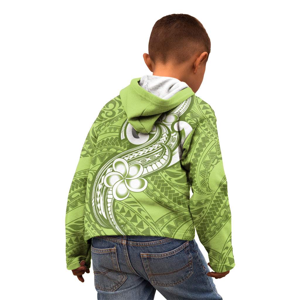 Polynesia Kid Hoodie Plumeria With Tribal Pattern Green Pastel Vibes - Wonder Print Shop
