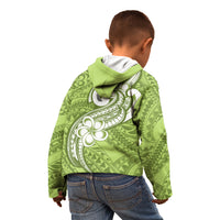 Polynesia Kid Hoodie Plumeria With Tribal Pattern Green Pastel Vibes - Wonder Print Shop