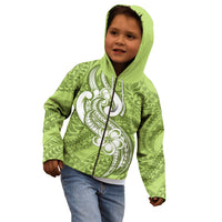 Polynesia Kid Hoodie Plumeria With Tribal Pattern Green Pastel Vibes - Wonder Print Shop